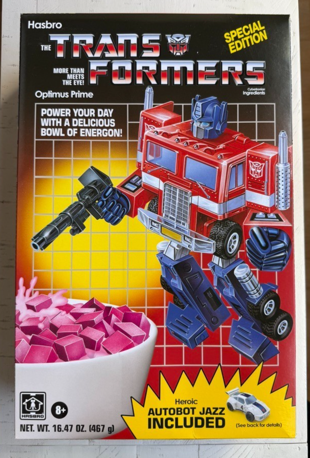 SDCC 2026 Hasbro Transformers Optimus Prime & Autobot Jazz Cereal Box IN HAND