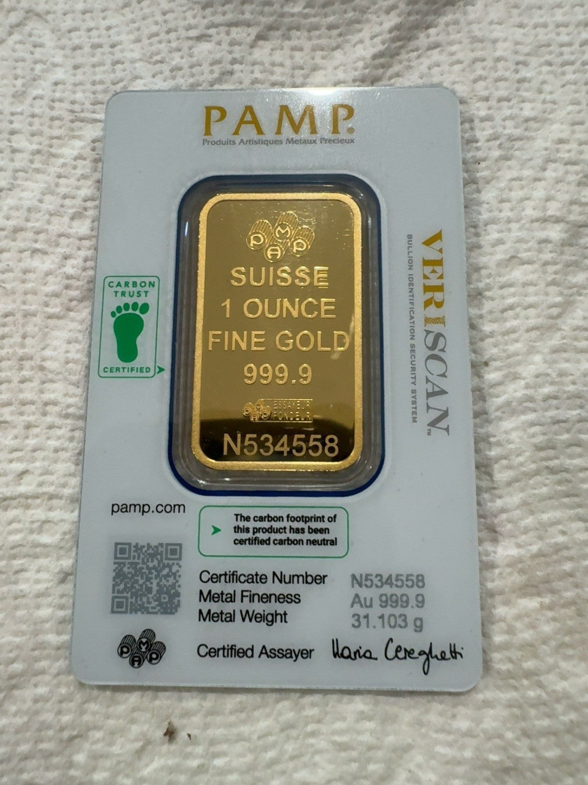 1 oz PAMP Suisse Lady Fortuna Gold Bar .9999 Sealed VERISCAN Assay