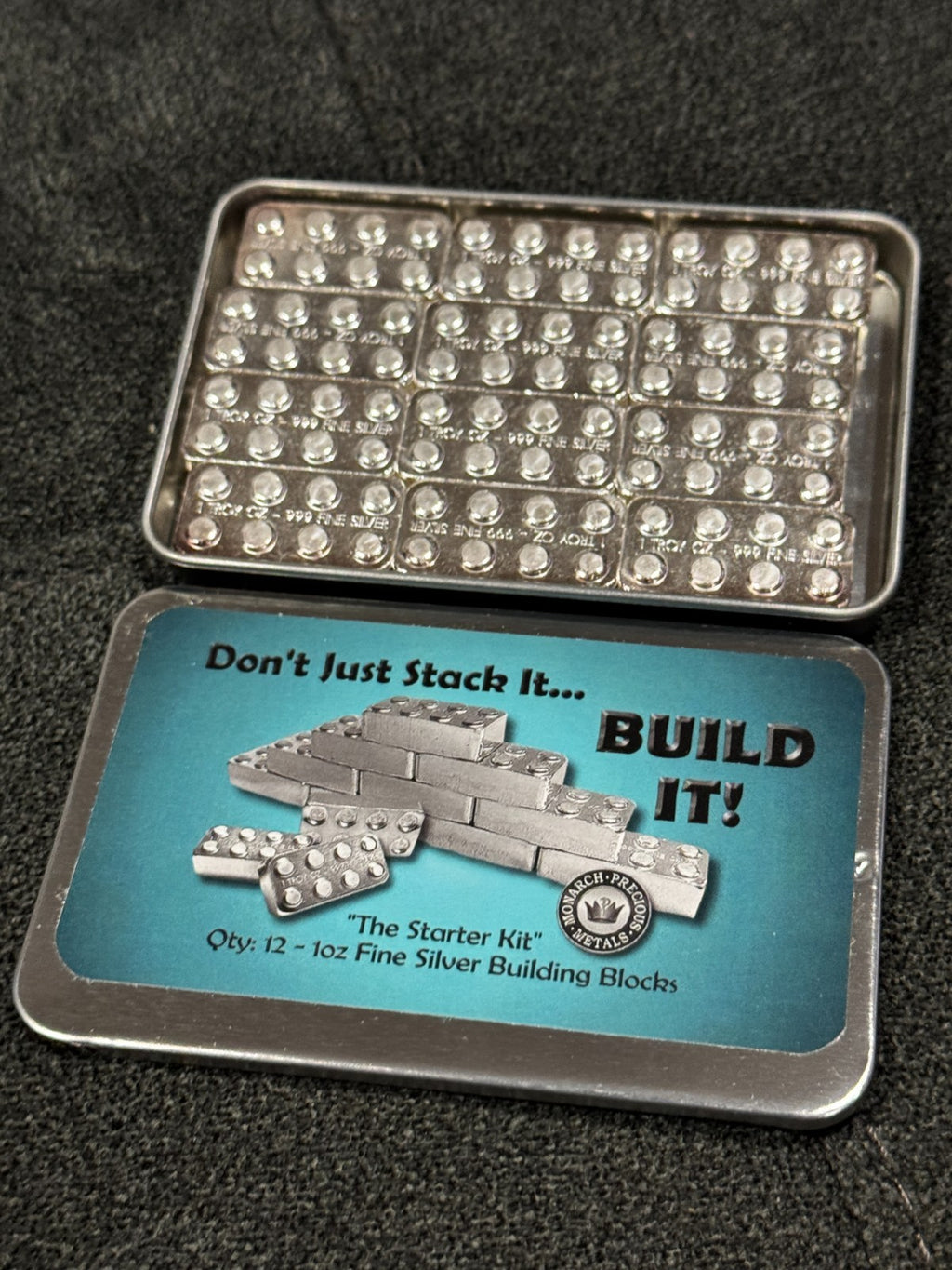Monarch Starter Kit 12 oz .999 Silver Building Blocks 12 x 1 oz Bars w/ Tin