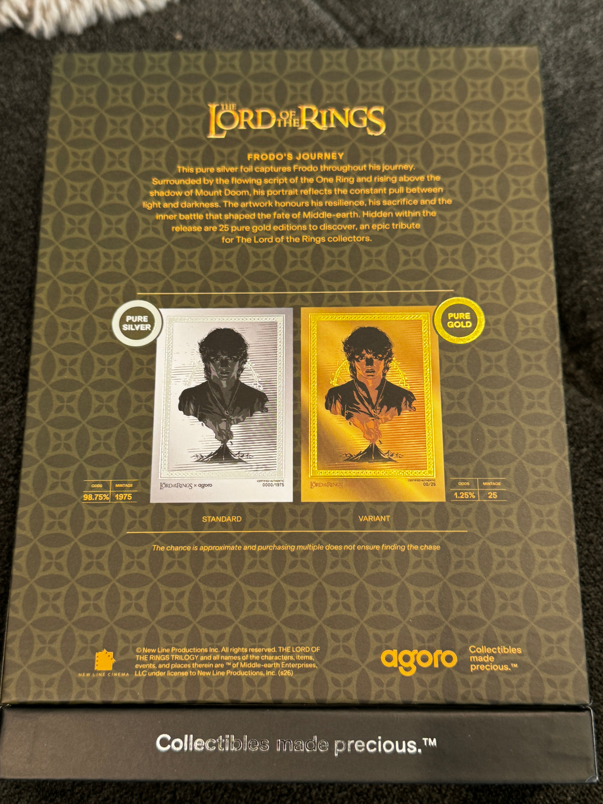 Agoro LOTR Frodo’s Journey 5g .999 Silver Foil 1628/1975 Box