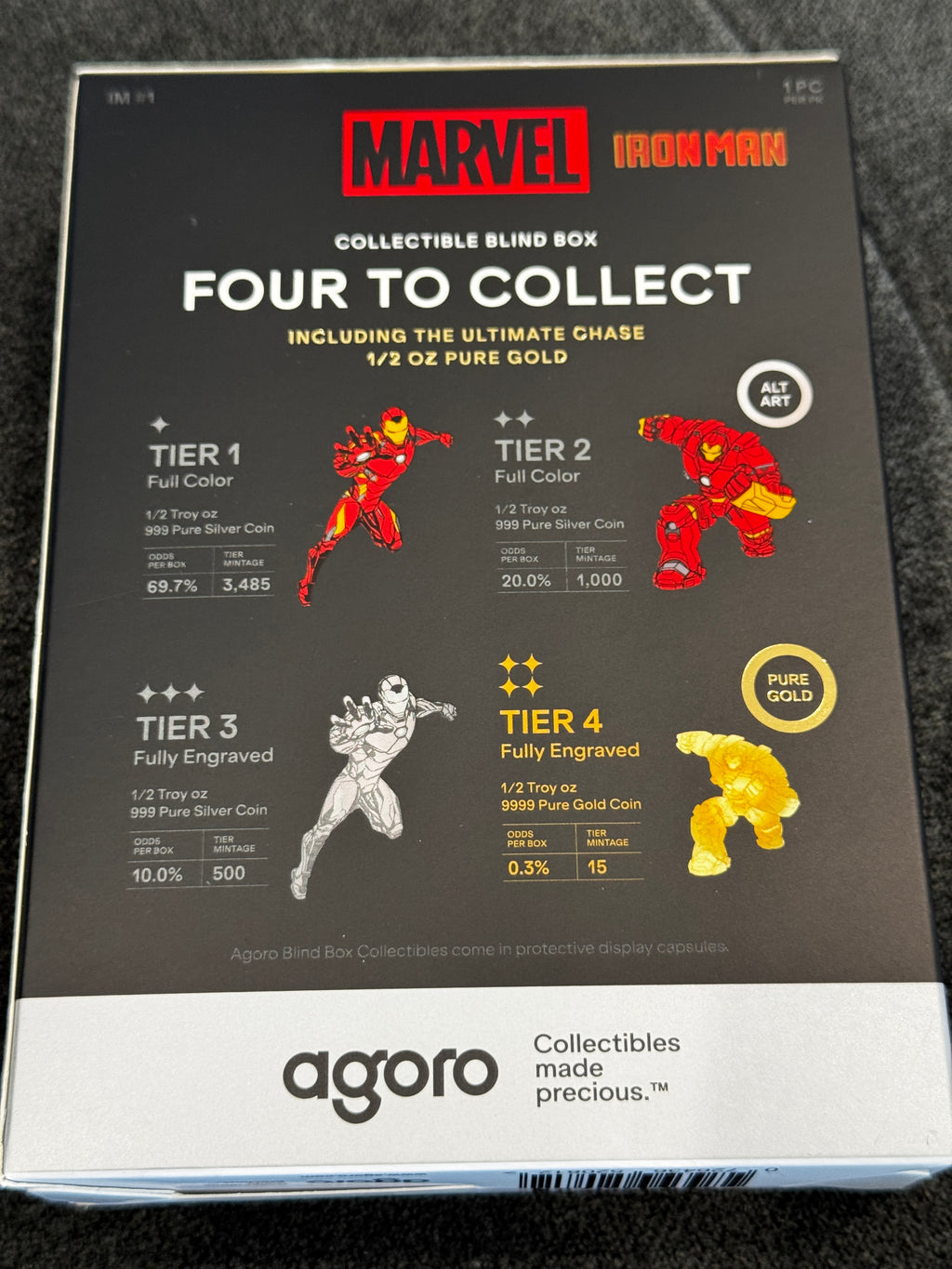 Agoro Marvel Iron Man Tier 1 1/2 oz .999 Silver Coin 1209/3485 Box