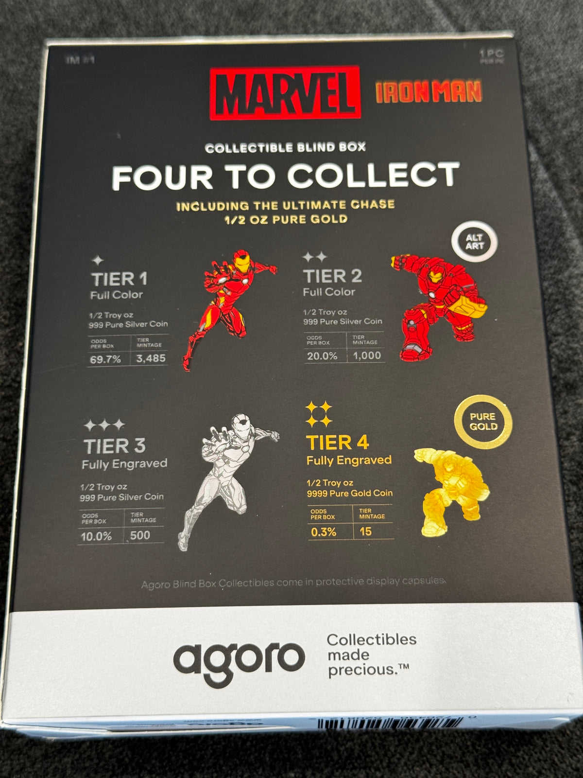 Agoro Marvel Iron Man Tier 1 1/2 oz .999 Silver Coin 1209/3485 Box