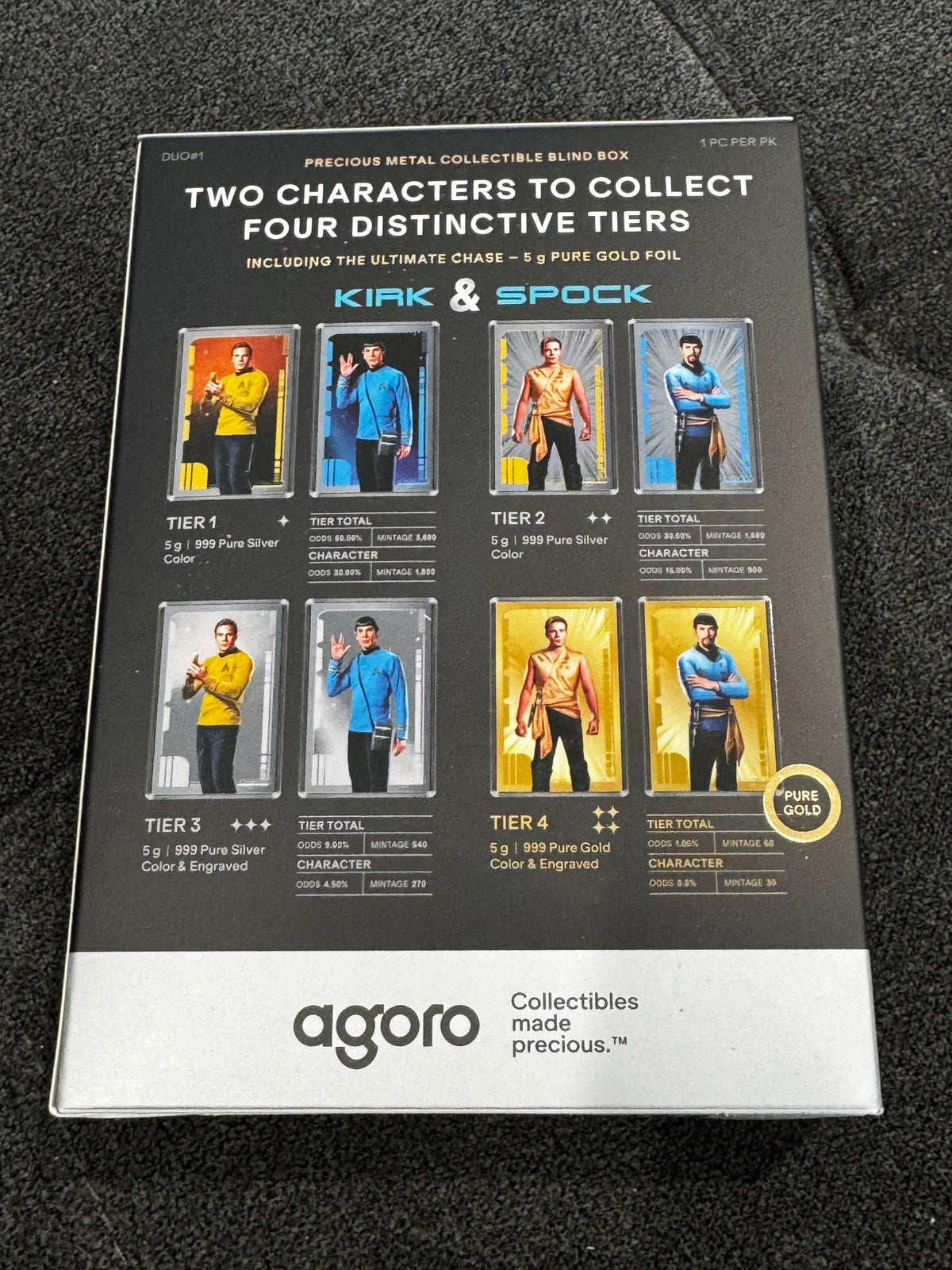 Agoro Star Trek Captain Kirk Tier 1 5g .999 Silver Foil 1092/1800 Box - original packaging or reverse