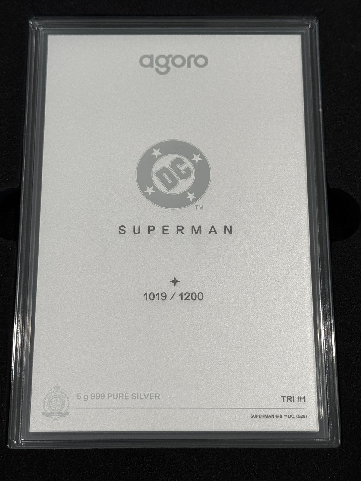 Agoro DC Trinity Superman Tier 1 5g .999 Silver Foil 1019/1200 Box - original packaging or reverse