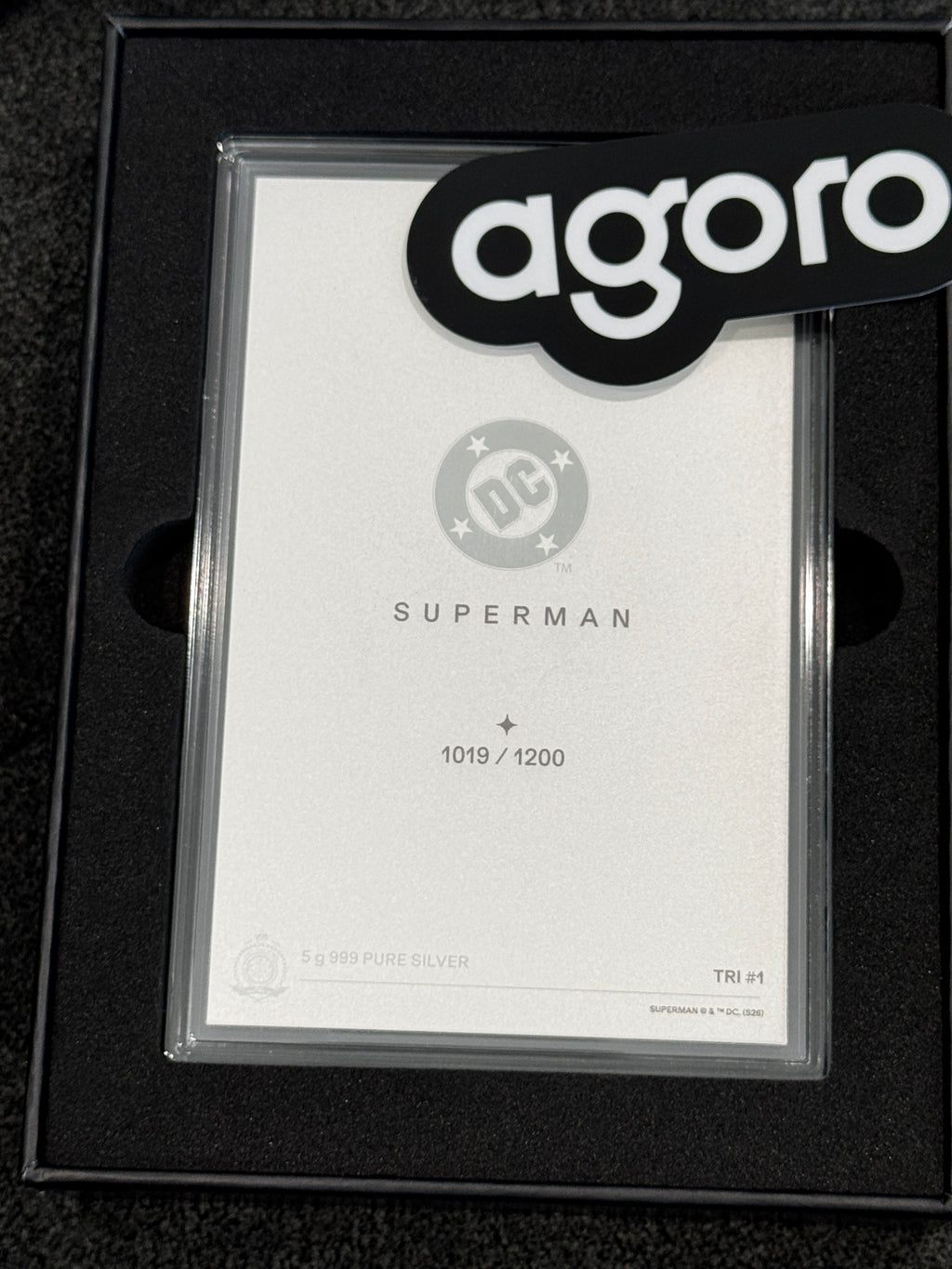 Agoro DC Trinity Superman Tier 1 5g .999 Silver Foil 1019/1200 Box - original packaging or reverse