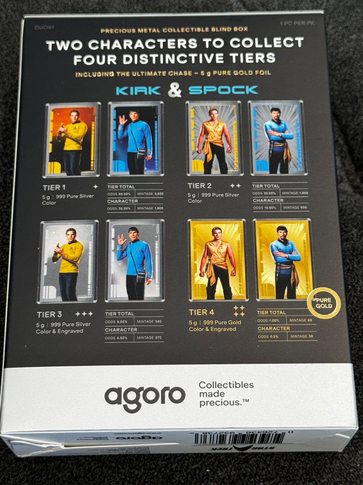 Agoro Star Trek Mr. Spock Tier 1 5g .999 Silver Foil 1035/1800 Box - original packaging or reverse