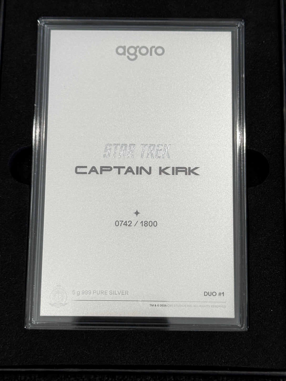 Agoro Star Trek Captain Kirk Tier 1 5g .999 Silver Foil 0742/1800 Box - original packaging or reverse
