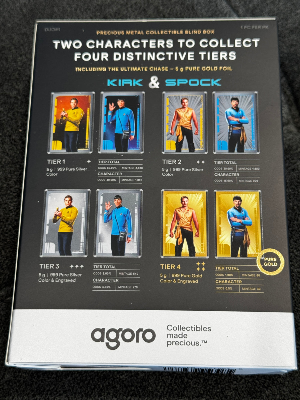 Agoro Star Trek Mr. Spock Tier 1 5g .999 Silver Foil 1166/1800 Box - original packaging or reverse